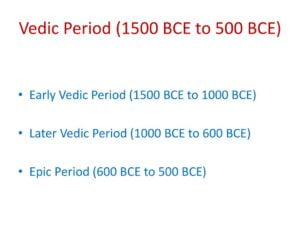 Early Vedic Period (1500 BCE to 1000 BCE) Later Vedic , gkduniya.inPeriod (1000 BCE to 600 BCE) Epic Period (600 BCE to 500 BCE)